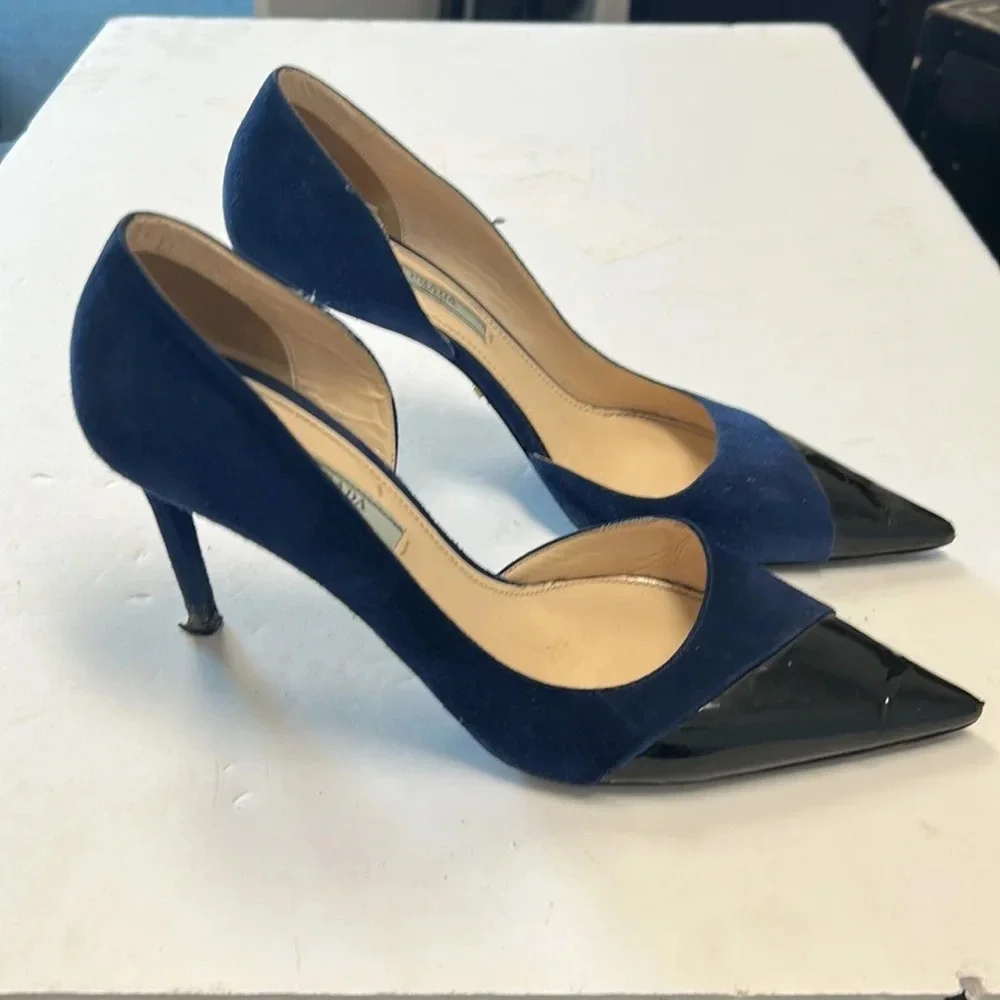 Prada navy and black d'orsay heels